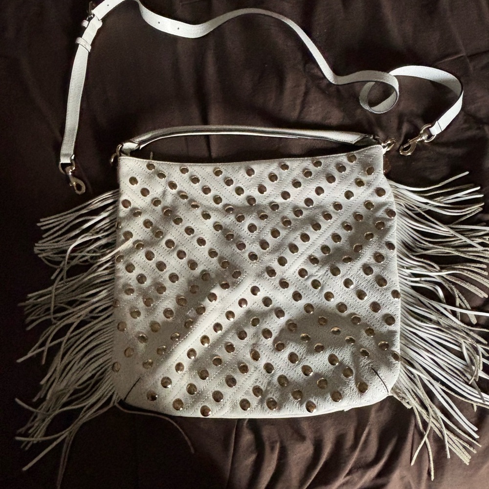 Rebecca Minkoff White leather Crossbody Bag with Gold Studs